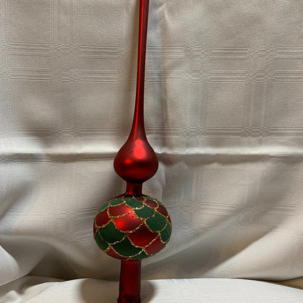 Whitehurst Imports Germany Hand Blown Glass Finial Red/Green Fish Scale Design